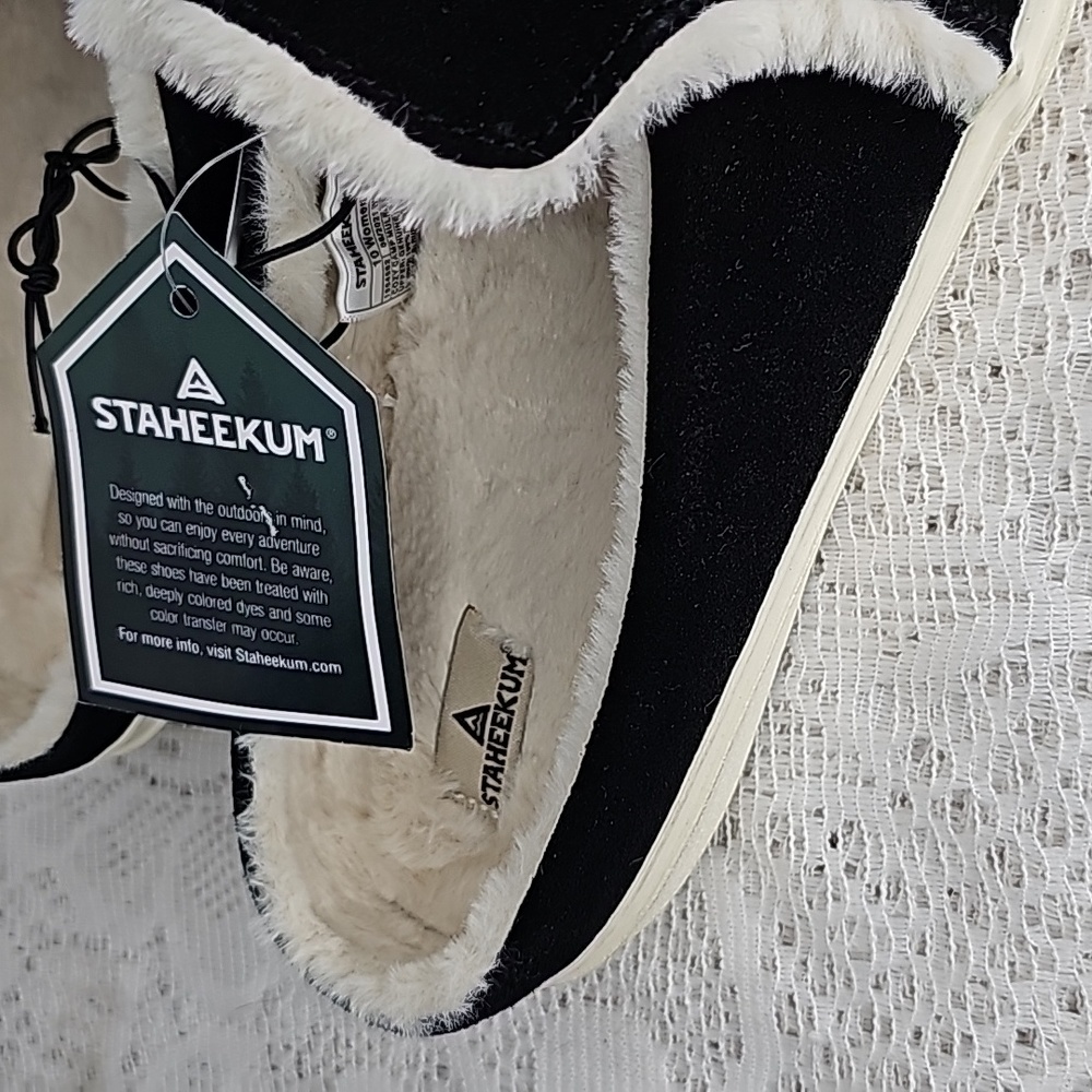 NWT Staheekum Cozy Camp Mule black slip on suede memory foam furry shoes sz 10 - Picture 2 of 7